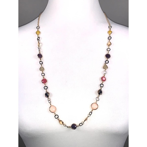 LOFT Jewelry - LOFT Gold Multicolor Beaded Gemstone Long Statement Necklace EUC